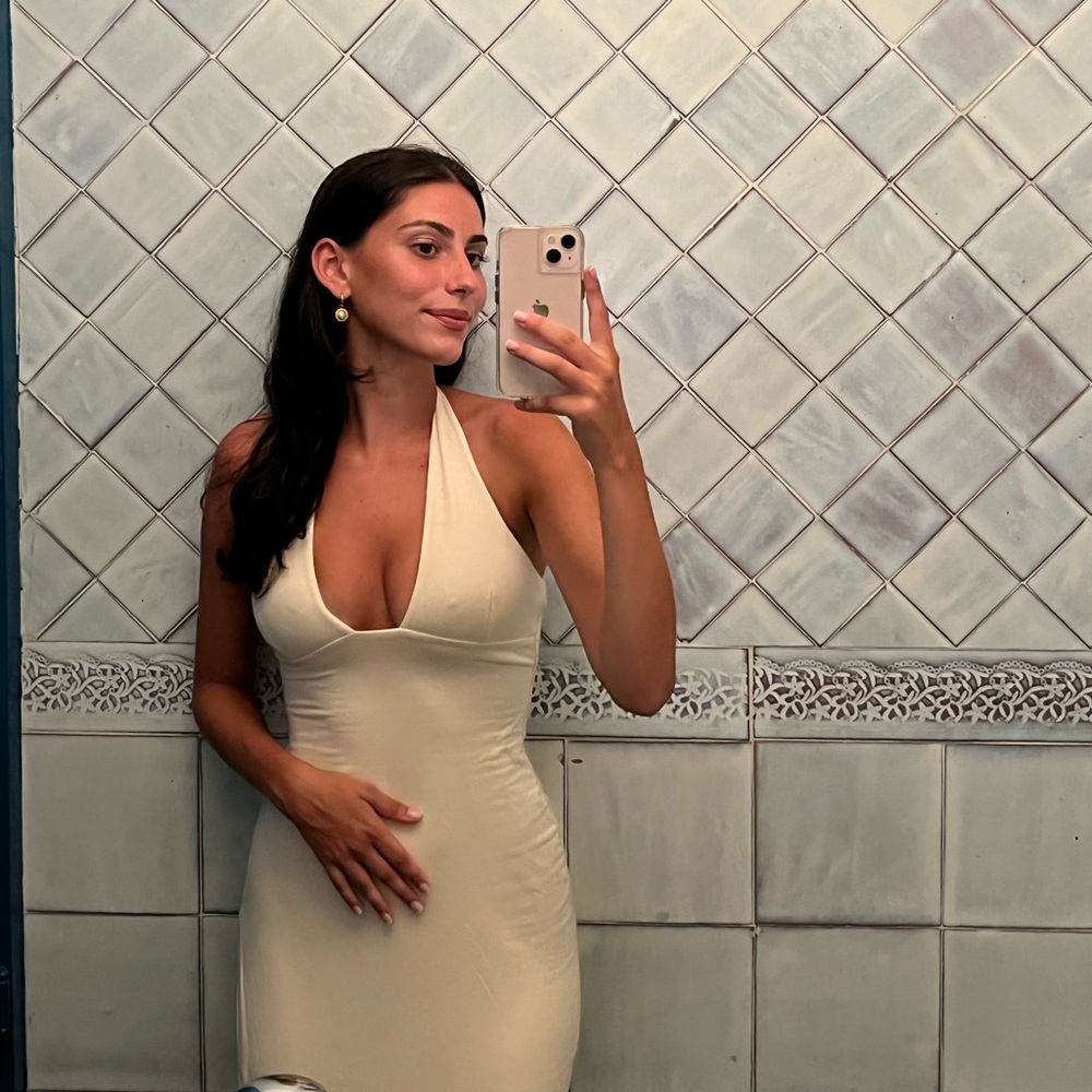 Oh Polly maxi tight cream dress - halter ✨